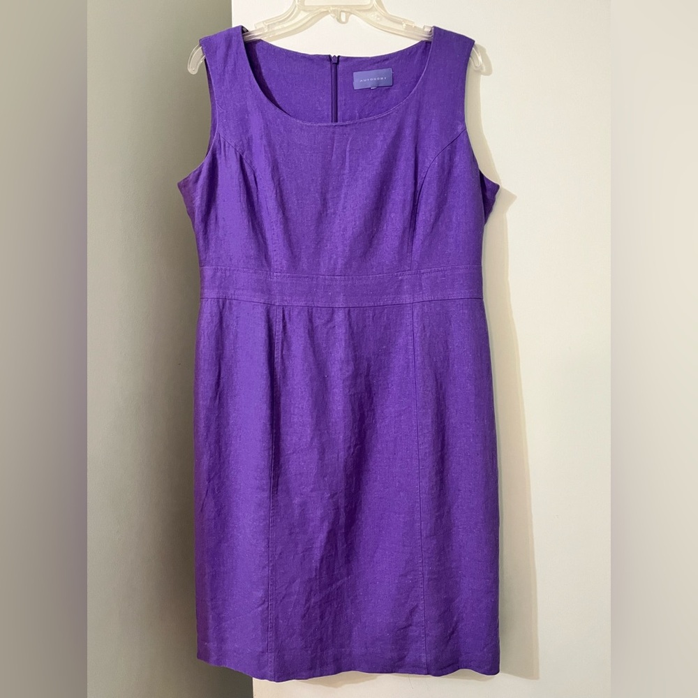 Royal purple linen blend sleeveless midi dress by Autonomy dress up or down